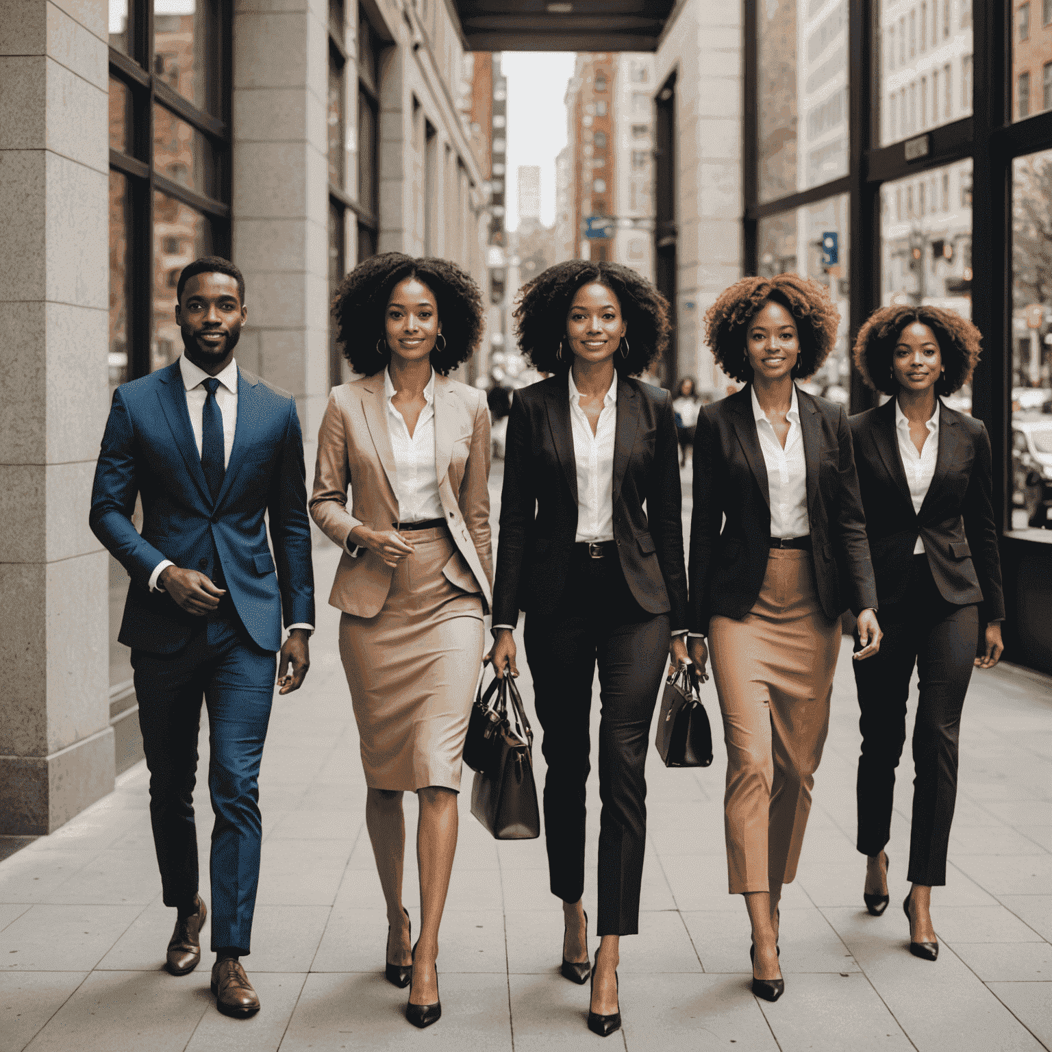 A diverse group of professionals preparing for job interviews, showcasing confidence and professionalism