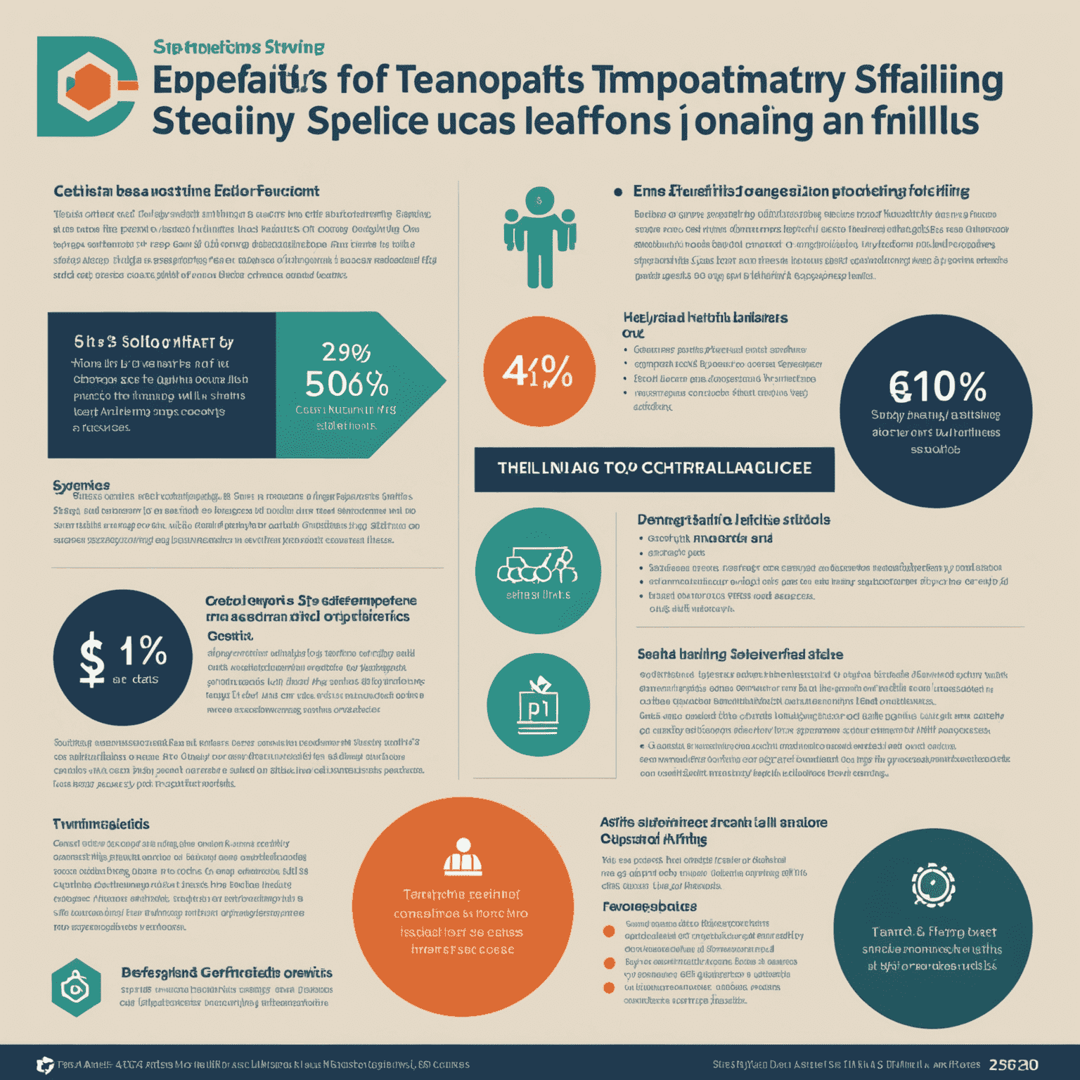 Infographic showing the benefits of temporary staffing, including cost savings, flexibility, and access to specialized skills